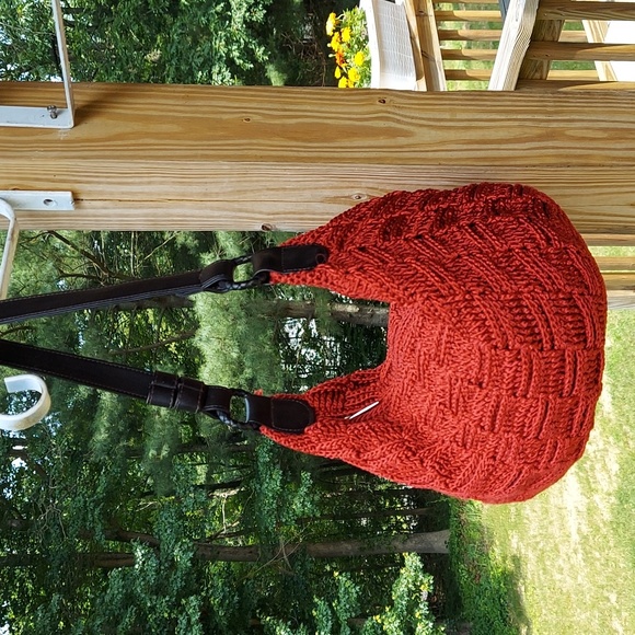 The Sak Handbags - The Sak deep Red Crocheted Shoulder  Hobo Bag